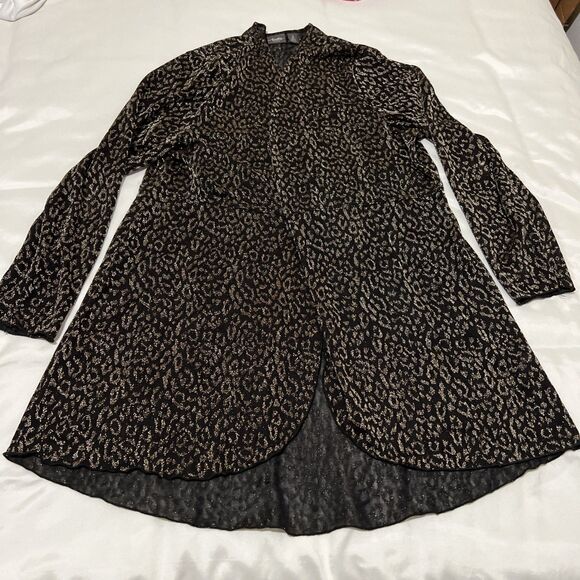 Travelers By Chico’s Sheer Robe Duster Boho Black Gold Metallic Sz 3 XL - Picture 5 of 12